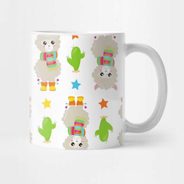 Pattern Of Llamas, Cute Llamas, Alpacas, Cactus by Jelena Dunčević